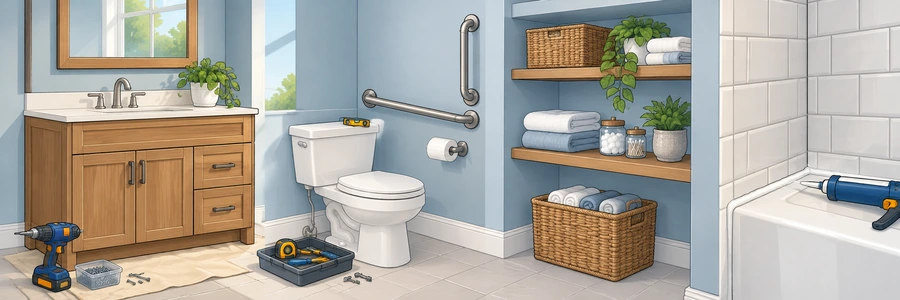 Illustrated strip showing vanity, accessibility and finish upgrades