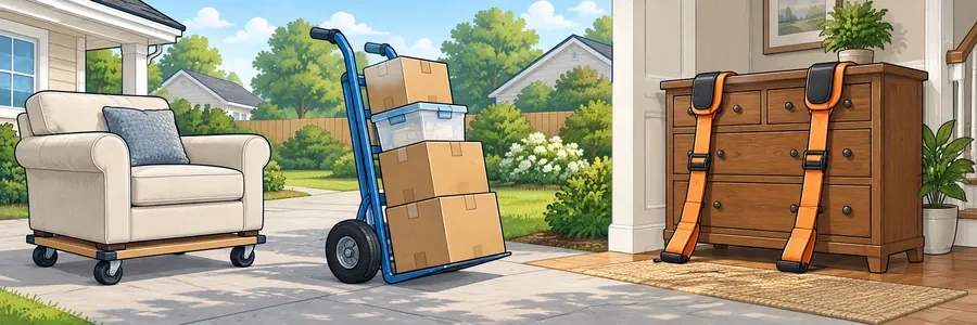 Illustrated strip showing moving labor and heavy lifting