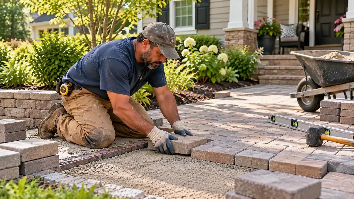 Residential paver walkway and patio installation and repair project