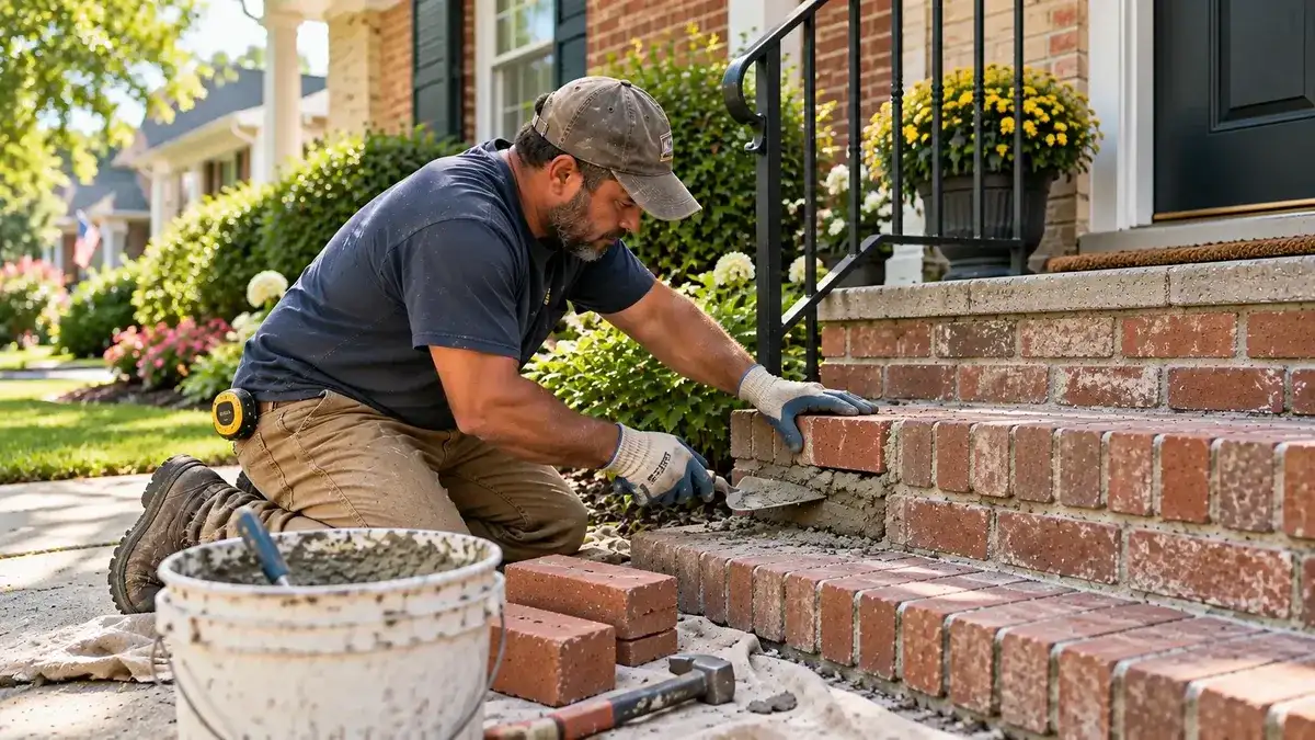Brick and stone masonry repair on a residential property
