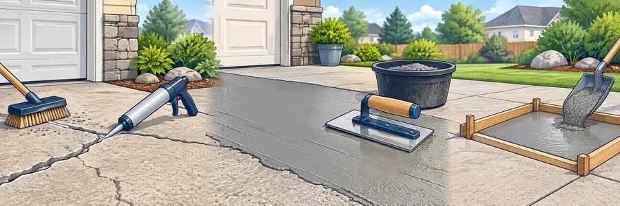 Illustrated strip showing concrete repair and resurfacing