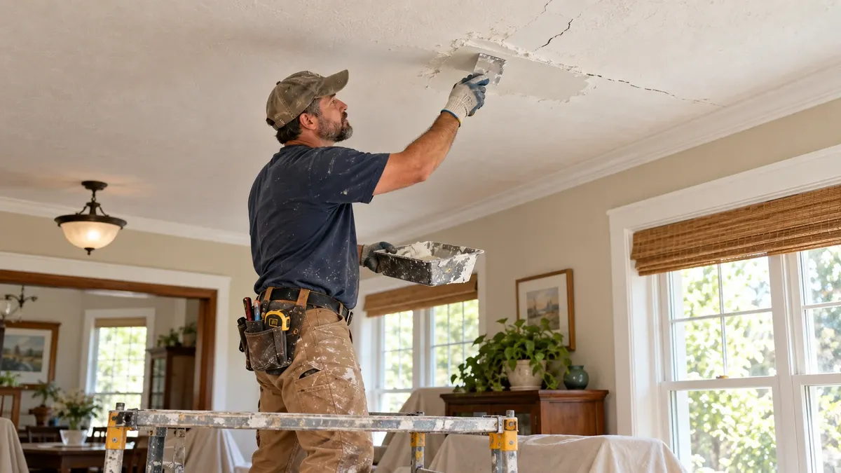 Plaster and ceiling repair inside a residential room