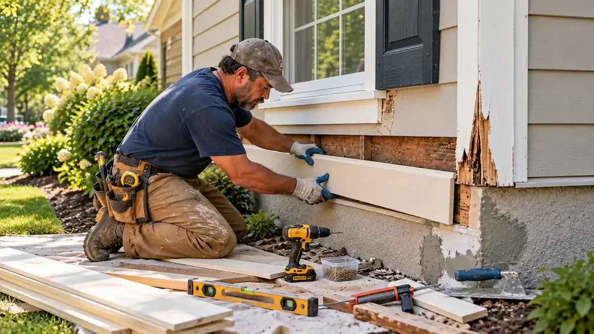 Exterior siding, stucco and trim repair on a residential home