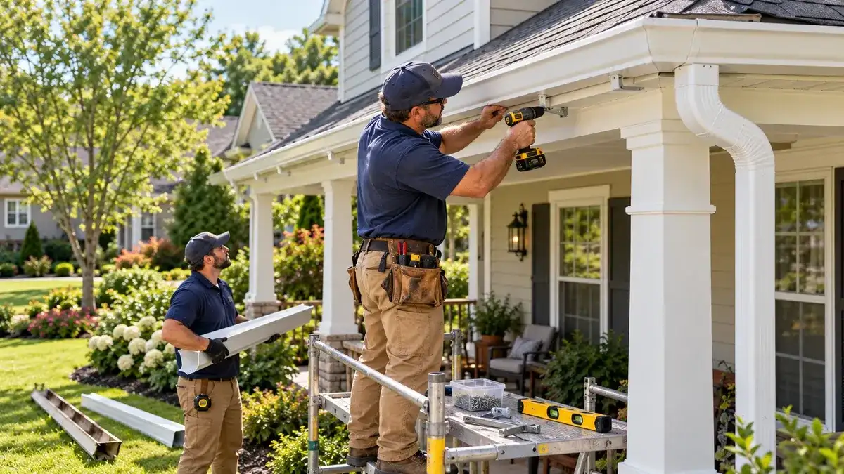 Residential gutter installation and replacement along a roof edge