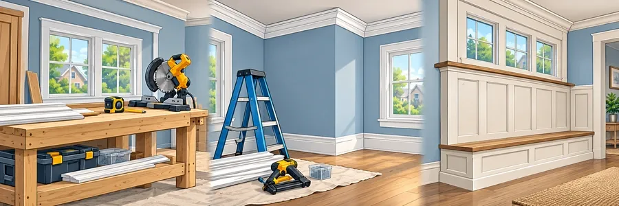 Illustrated strip showing carpentry, trim and millwork projects