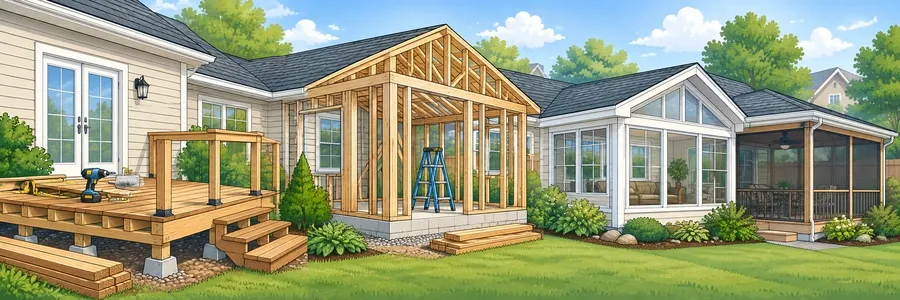 Illustrated strip showing decks, additions and sunrooms