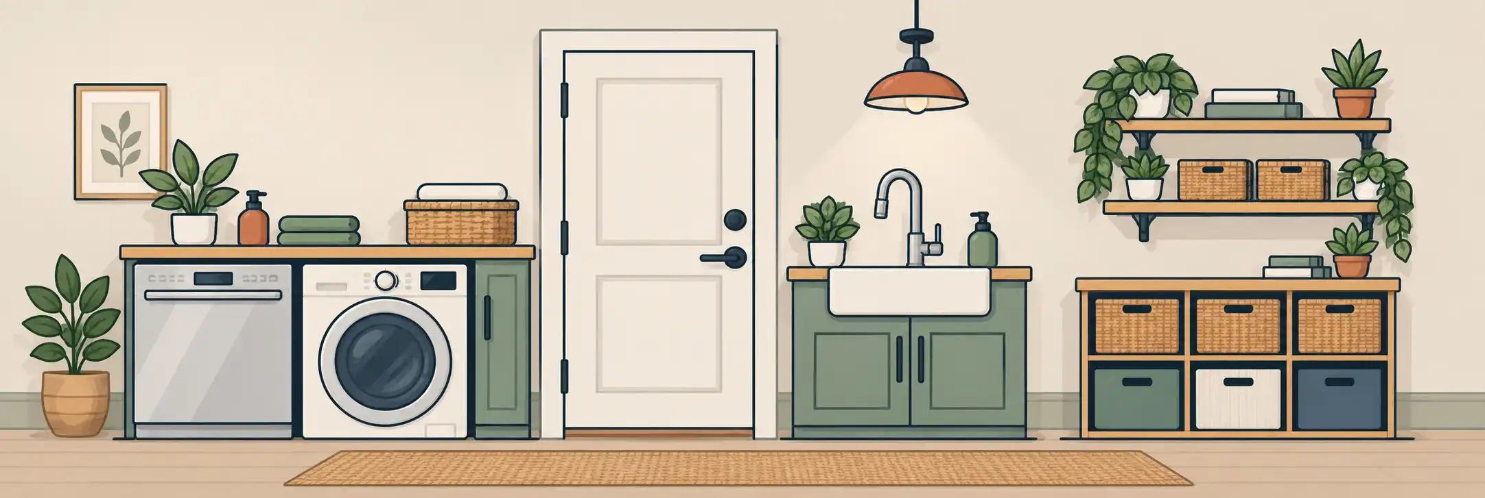 Illustrated strip showing appliance and home upgrade projects