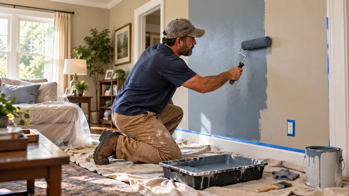 Interior residential painting of walls and ceilings in a finished home