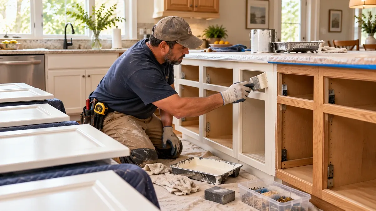 Kitchen cabinet and bathroom vanity repainting and refinishing work