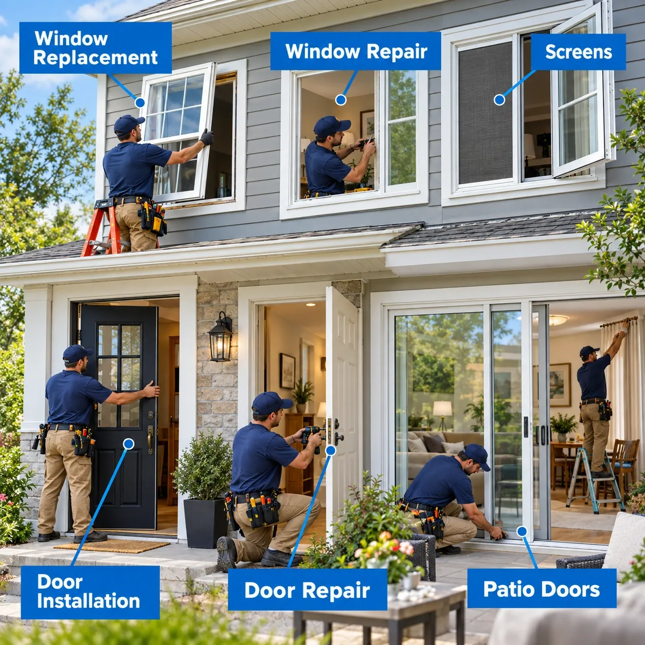 Residential window, door and screen projects including replacements, repairs, patio doors, hardware and weather sealing